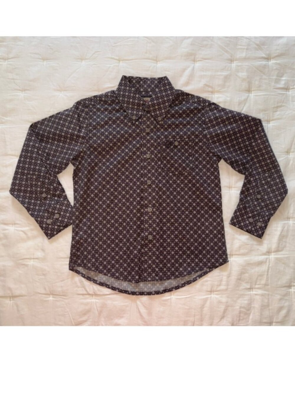 Wrangler Brown Print Western Button Down Shirt Youth S